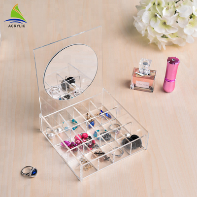 Stockage acrylique clair d'ensemble d'affichage de bijoux d'affichage de bijoux avec le service d'OEM de miroir