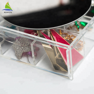 Stockage acrylique clair d'ensemble d'affichage de bijoux d'affichage de bijoux avec le service d'OEM de miroir