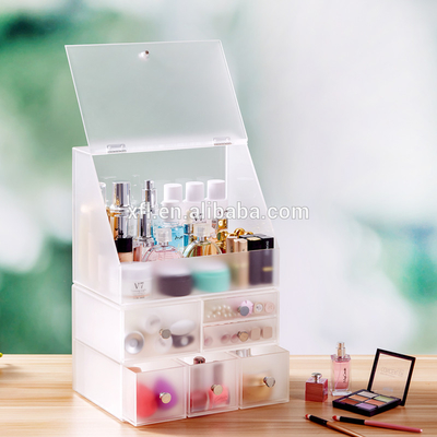 Boîte de rangement acrylique qui respecte l'environnement de maquillage d'affichage cosmétique acrylique de polygone