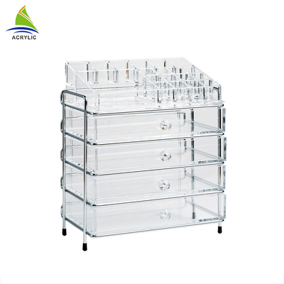 Présentoir acrylique de rangées de maquillage du stockage 4 de tiroir d'espace libre élégant de boîte de rangement