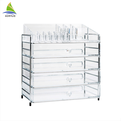 Présentoir acrylique de rangées de maquillage du stockage 4 de tiroir d'espace libre élégant de boîte de rangement