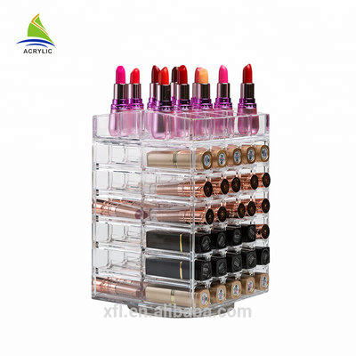 Boîte acrylique adaptée aux besoins du client de support de stockage de maquillage d'affichage d'espace libre de support cosmétique acrylique de rouge à lèvres