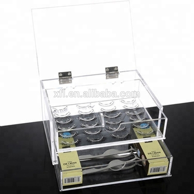 Boîte acrylique transparente de cil de vison de cas d'organisateur de 2 rangées d'usine faite sur commande