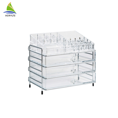 Grand organisateur cosmétique acrylique clair de bureau de plastique