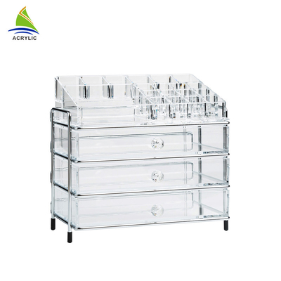 Grand organisateur cosmétique acrylique clair de bureau de plastique