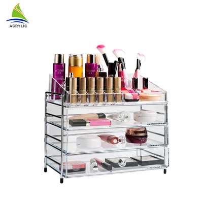 Grand organisateur cosmétique acrylique clair de bureau de plastique