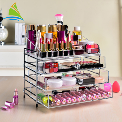 Grand organisateur cosmétique acrylique clair de bureau de plastique