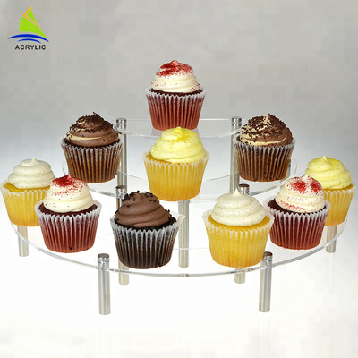 Tour acrylique de dessert de petit gâteau de gâteau de 3 rangées d'affichage de buffet de curé acrylique de pâtisserie