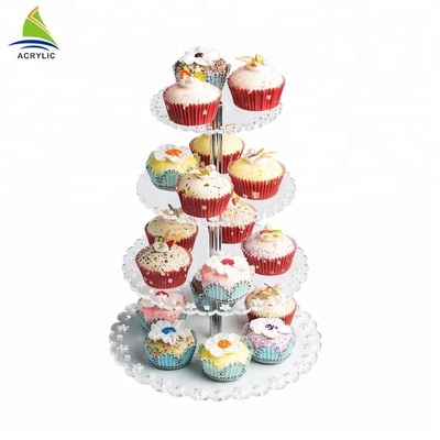 Autour de 4 présentoirs acryliques de dessert d'affichage de gâteau de Crylic de rangée pour le stockage