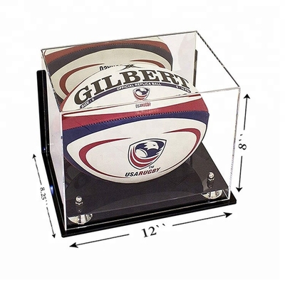 Surface douce acrylique commerciale de boîte de présentation de boule de rugby de sports de boîte de présentation avec la base