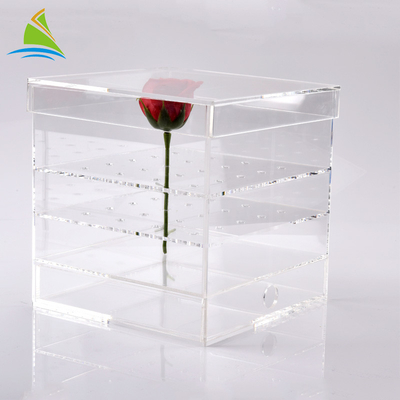 Boîte faite sur commande d'emballage de fleur acrylique acrylique claire de boîte de rangement de plexiglass pour préservé 25 roses