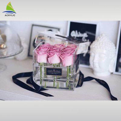 Boîte acrylique de luxe de fleur de cadeau carré imperméable d'emballage avec le logo de laser