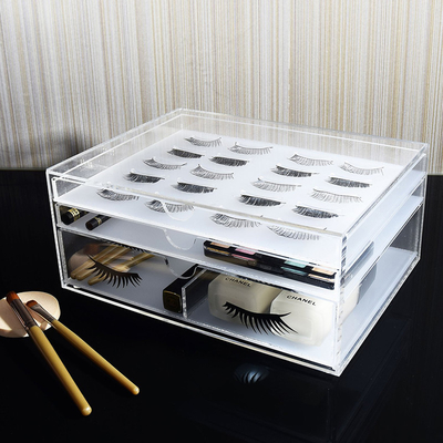 L'organisateur acrylique élégant de cil de 3 grilles, boîte de cil de plexiglass pour le maquillage usine le stockage