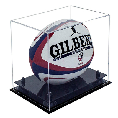 Boîte de présentation acrylique adaptée aux besoins du client de boule de rugby/vitrines acryliques claires de boîte