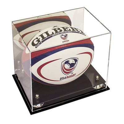 Boîte de présentation acrylique adaptée aux besoins du client de boule de rugby/vitrines acryliques claires de boîte