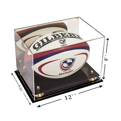 Boîte de présentation acrylique adaptée aux besoins du client de boule de rugby/vitrines acryliques claires de boîte