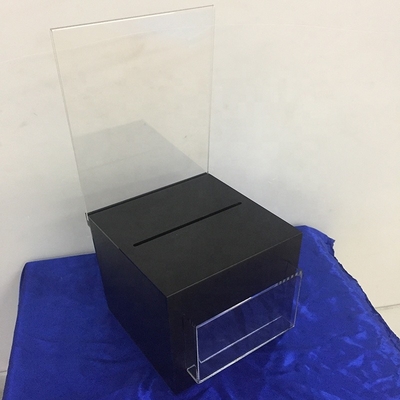 Boîte acrylique verrouillable noire givrée de donation de boîte/perspex de présentation avec le porte-cartes de signe