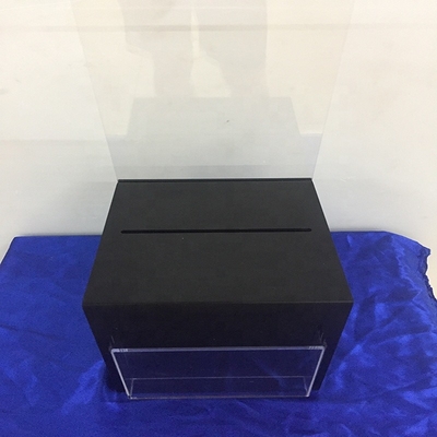 Boîte acrylique verrouillable noire givrée de donation de boîte/perspex de présentation avec le porte-cartes de signe