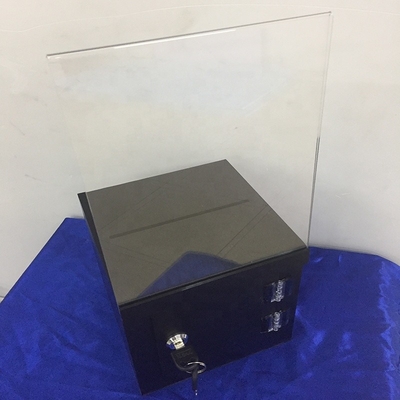 Boîte acrylique verrouillable noire givrée de donation de boîte/perspex de présentation avec le porte-cartes de signe