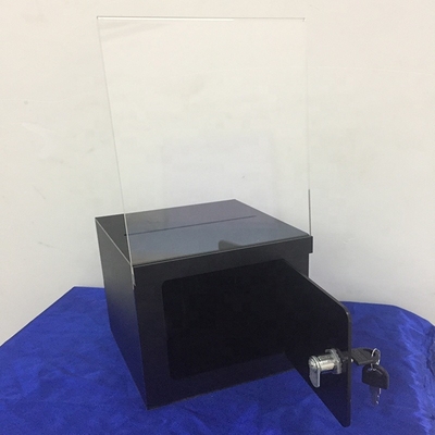 Boîte acrylique verrouillable noire givrée de donation de boîte/perspex de présentation avec le porte-cartes de signe