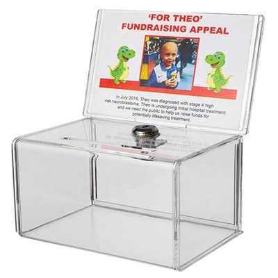 Le petit acrylique collectent des fonds des boîtes de présentation avec la boîte de donation de serrure/plexiglass