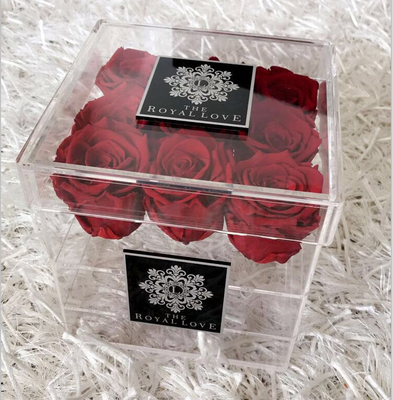 Boîte acrylique de luxe de fleur de cadeau carré imperméable d'emballage avec le logo de laser