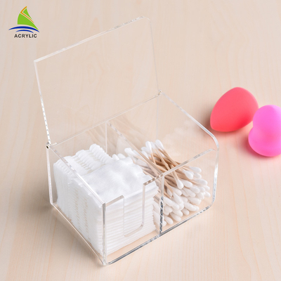 Support acrylique d'écouvillon de protection de coton de ménage/boîte de rangement en plastique de tampon de coton