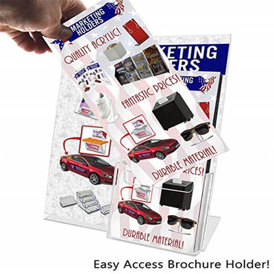 La pente d'acrylique de retour insèrent le support de signe de partie supérieure du comptoir 8,5 x 11 pouces avec la poche de brochure