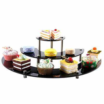 Présentoirs à gradins acryliques brillants, support de dessert de petit gâteau de demi-cercle de 3 rangées