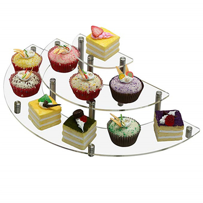 Présentoirs à gradins acryliques brillants, support de dessert de petit gâteau de demi-cercle de 3 rangées