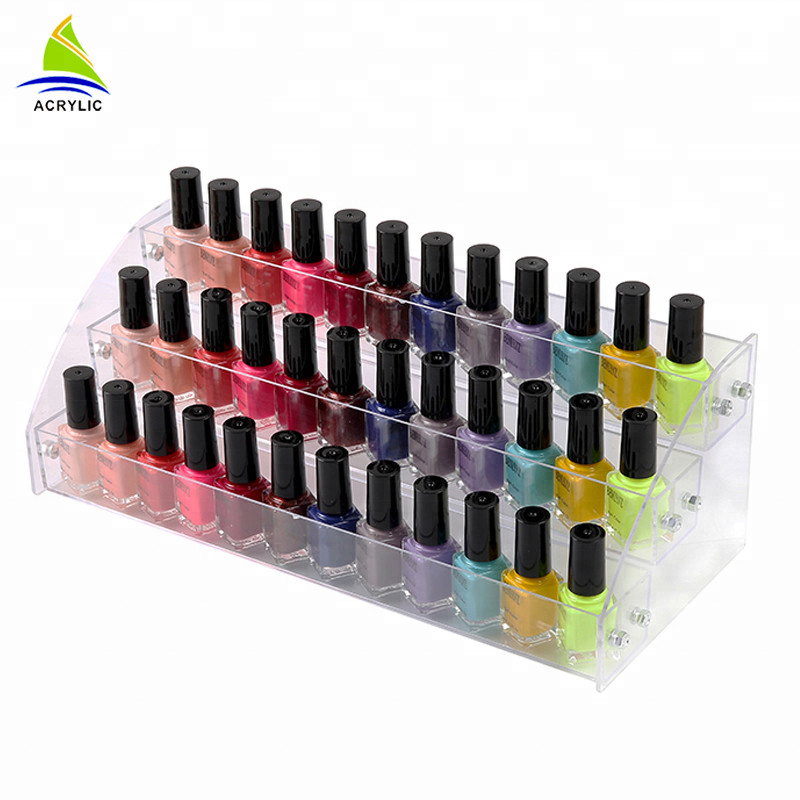 Organisateur matériel acrylique de cosmétique de support de support de bouteille de vernis à ongles d'affichage cosmétique acrylique à gradins