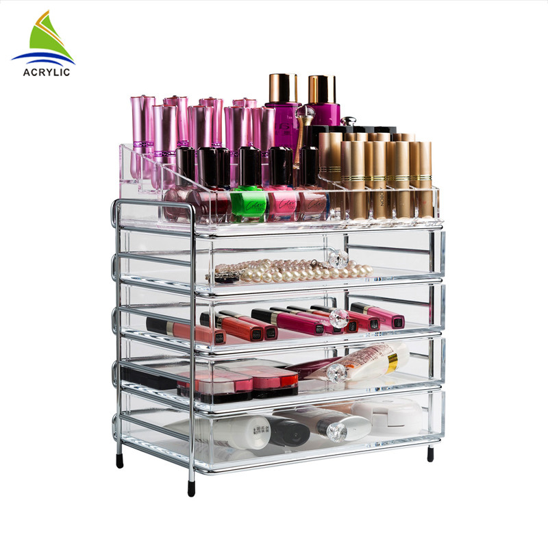 Présentoir acrylique de rangées de maquillage du stockage 4 de tiroir d'espace libre élégant de boîte de rangement