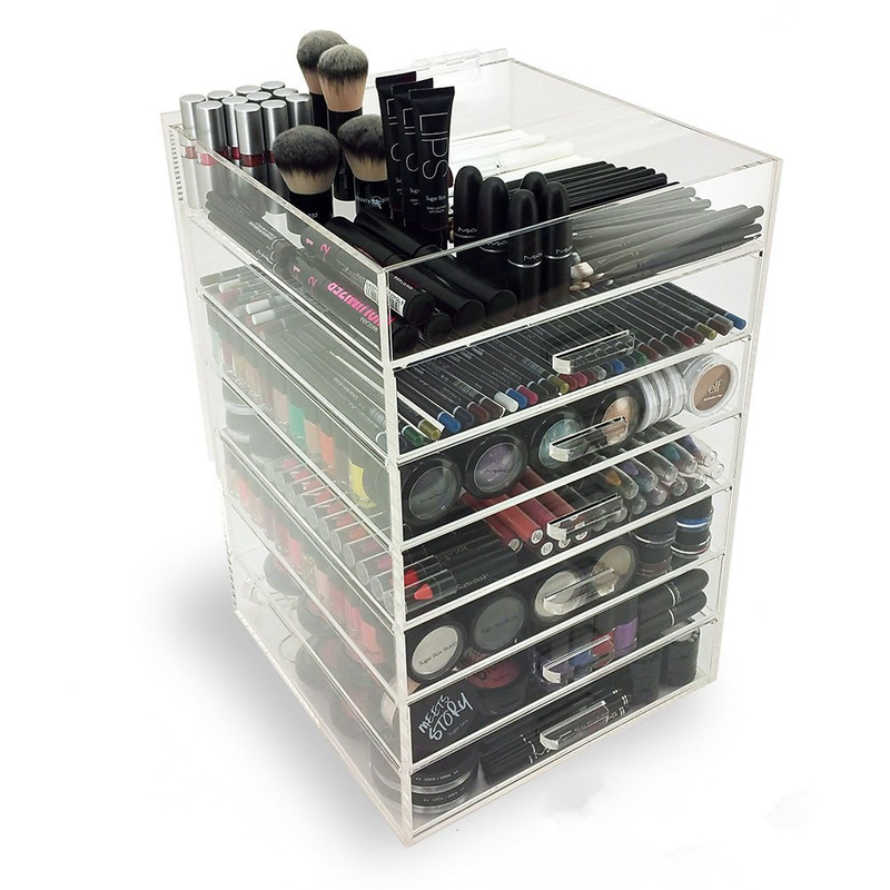 Boîte de présentation acrylique de maquillage de 7 rangées avec des tiroirs pour le centre commercial
